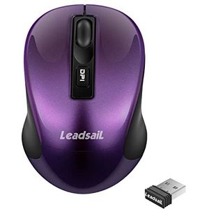 LeadsaiL Draadloze muis, ergonomische PC/computermuis, 2,4G draadloze muis stil met USB-ontvanger, 800/1200/1600DPI, 4 toetsen muizen voor laptop/Windows, MacOS Linux, Chromebook, Microsoft Pro