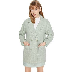 Trendyol Vrouwen Oversized Double-breasted Sjaal Kraag Geweven Jas, Munt, 62
