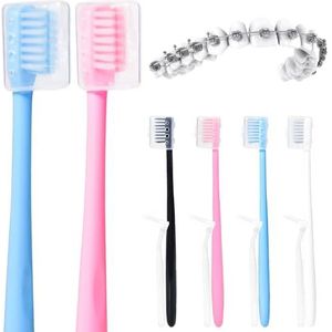 Y-Kelin V-vormige orthodontische tandenborstel voor beugels beugels 4 Count (Pack van 1) Zachte haren met inter-tandborstel