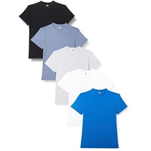 Lower East Heren T-shirt met ronde halsuitsnijding, Wit/zwart/blauw/grijs/Folkstone grey, set van 5, M