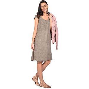 Damesjurk van 100% linnen, gemaakt in Italië, lange jurk met V-hals en bloemenprint, wit, maat: XL, Wit, XL