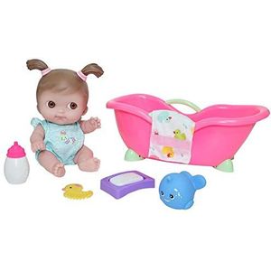 JC TOYS Lil' Cutesies pop, 24 cm, zacht vinyl, gekleed met een groene aap, gemêleerd, inclusief bad en 6 accessoires, ideaal om te spelen, roze, ontworpen door Berenguer, 2 jaar