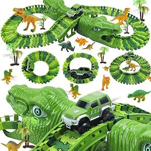 Diealles Shine Dinosaurus speelgoed, racebaan, 153 stuks, dinosaurus, auto's, racebaan, speelgoed met 8 dinosaurusfiguren, autoracebaan, dinosaurussen, voor jongens en meisjes vanaf 3, 4, 5, 6 jaar