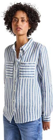 Street One - Chemisier - Blauw - Lin - Met Pockets, Turn-Up Mouwen