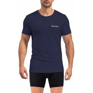 pierre cardin underwear Heren T-shirt, katoen, Signature T-shirt, ronde hals met borduurwerk, grijs, Marineblauw, XXL