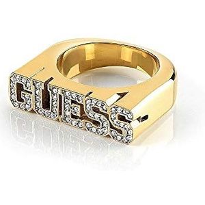 GUESS College Ring 1981 UBR20019 roestvrij staal verguld letters logo Swarovski kristallen, Eén maat, Metaal, Dit is geen edelsteen