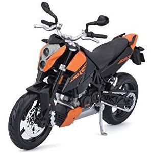 Maisto KTM 690 Duke: getrouw motorfiets model 1:12, met beweegbare standaard, vering en vrij rollende wielen, 17 cm, zwart-oranje (531181)