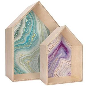 Homemania Abstract boekenkast, wandrek, meerkleurig, van berkenhout, 34 x 15 x 49 cm