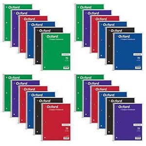 Oxford Spiraal Notebooks, 1-onderwerp, College gelijnd papier, 70 vellen, 24 per Pack, Kleuren kunnen variëren (65021)