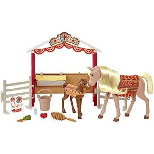 Spirit Untamed Stable Sweeties Speelset met 2 paarden (20,32 cm en 12,7 cm), paddock en accessoires om paarden te voeren, geweldig cadeau voor kinderen van 3 jaar en ouder