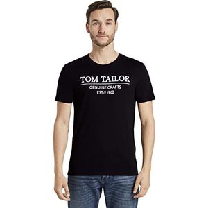 TOM TAILOR T-shirt met logo-print van biologisch katoen heren 1021229,29999 - Black,S