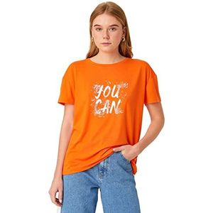 Koton T-shirt voor dames met ronde hals en korte mouwen, Oranje (209), S