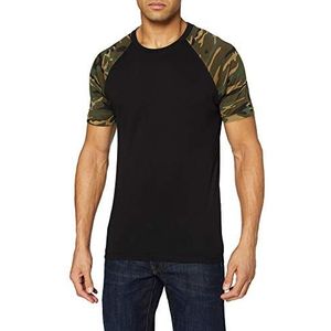 Urban Classics Raglan Contrast Tee T-shirt voor heren, zwart/houtcamouflage, XL