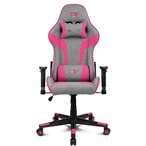DRIFT Gaming Chair DR90 -DR90GP - Professionele Gaming Stoel, ademende stof, gestoffeerde 2D armleuningen, versterkte nylon basis, klasse 4 zuiger, kantelbaar, lumbaal/cervicaal kussen, grijs/roze