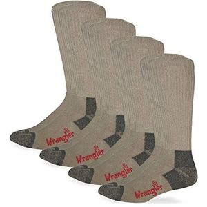 Wrangler Heren Riggs niet-bindende laars werk katoenen kussen gladde teen sokken 4 paar pack, wit, groot, Kaki, Large