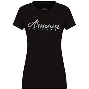A|X ARMANI EXCHANGE T-shirt met ronde hals, klassiek logo, korte mouwen voor dames, Zwart, M