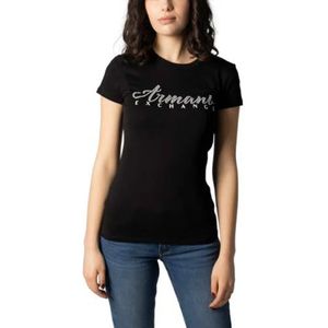 Emporio Armani Classic Script Logo Scoop Neck T-shirt voor dames, Zwart, M