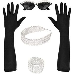 Widmann - Verkledingset Tiffany, bril, handschoenen, halsketting, armband, jaren 50, carnaval, themafeest