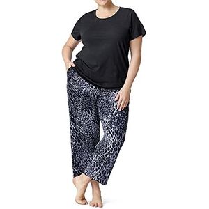 HUE Dames T-shirt met korte mouwen en Skimmer pyjama Set, Zwart - Golvend Luipaard, M