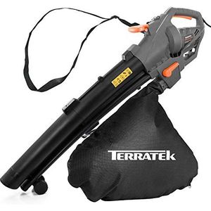 Terratek Bladblazer met snoer en tuinstofzuiger 3000 W, 3-in-1 lichtgewicht mulcher, bladblazer en vacuüm, 35L tuinblazers collectietas, 10 m kabel, wielen en schouderriem inbegrepen