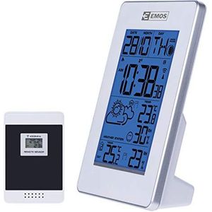EMOS Draadloos weerstation met radioklok, weergave van binnen- en buitentemperatuur, thermometer, hygrometer, wekker, kalender