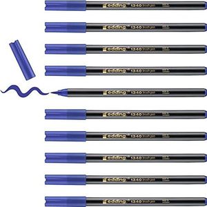 edding 1340 brush pen - blauw - 10 stiften - flexibele penseelpunt - viltstift voor schilderen, schrijven en tekenen - dagboeken, handlettering, mandala, kalligrafie