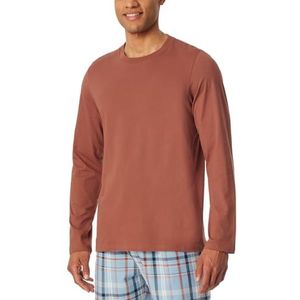 Schiesser Heren slaapshirt lange mouwen ronde hals mix Relax pyjama top, terracotta_182180, 48, Terracotta_182180, 48