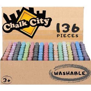 Chalk City Stoepkrijt Voor Kinderen - 136 Stuks 17 Verschillende Kleuren - Wasbaar Jumbo Krijt Niet Giftig - Kinderen & Peuters Om Buiten Te Spelen En Te Tekenen
