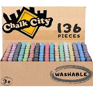 Chalk City Stoepkrijt Voor Kinderen - 136 Stuks 17 Verschillende Kleuren - Wasbaar Jumbo Krijt Niet Giftig - Kinderen & Peuters Om Buiten Te Spelen En Te Tekenen