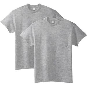 Gildan Heren Ultra Katoen T-shirt voor volwassenen met zak, verpakking van 2 stuks, Sport Grijs, XXL