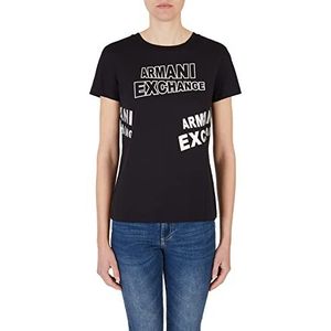 Armani Exchange Damesshirt met korte mouwen, regular fit, logo achter- en voorzijde, zwart, maat L, zwart, L