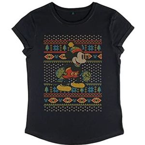 Disney Classics Women's Classic-VTG Mickey Sweater Organic Rolled Sleeve T-Shirt, Zwart, XL, zwart, XL