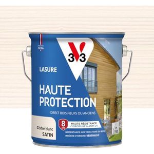 V33 Houtbeits voor buiten, ceder, wit, satijn, hoge bescherming, 8 jaar, hoge water- en uv-bestendigheid, bestand tegen houtveranderingen, Ecolabel, plantaardige hars, 2,5 l