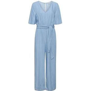 Part Two Damesjumpsuit met halve mouwen V-hals brede pijpen aan de zijkant met zakken, Medium Blue Denim, 30