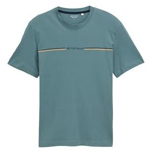 TOM TAILOR Heren T-shirt met logo-print, 30105 - Deep Bluish Green, XS