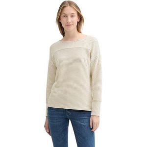TOM TAILOR Sweatshirt voor dames, 36472 - Beige Offwhite Stripe, XL