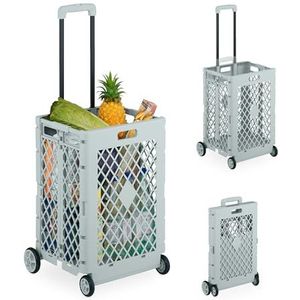 Relaxdays boodschappenkrat op wielen - tot 25 kg - telescopische handgreep - grijs