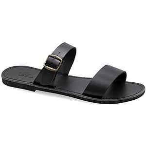 41 Black Emmanuela Griekse lederen sandalen voor mannen, hoogwaardige handgemaakte heren sandalen met verstelbare gesp riem, zomerschoenen met open tenen, slide-strappy sandalen