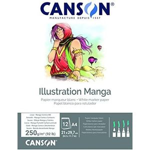 Canson Illustation 250gsm tekenpapier, hoog-witte gladde textuur, A4-pad inclusief 12 vellen