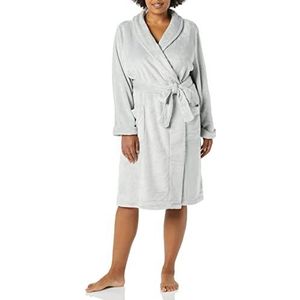 Amazon Essentials Halflange pluche badjas voor dames (verkrijgbaar in grote maten), lichtgrijs, 4X