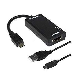 aiino - Micro-USB MHL-adapterkabel A HDMI, met film, video, beeld, smartphonegames, tablet-pc op monitor en tv in HD, met micro-USB MHL-aansluiting - zwart