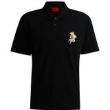 HUGO Heren Diblospol poloshirt van katoen-piqué met artistiek logo, ZWART1, XXL