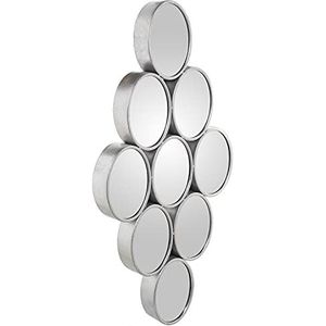 DRW Wandspiegel met 9 cirkels van metaal en spiegel in zilver, 39,5 x 5 x 79,5 cm, spiegel 12 x 16 cm