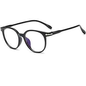 Suertree Myopia-bril met blauwlichtfilter, lichte bril voor bijziendheid, scharnier, mode, afstandsbril voor dames en heren, rond, zwart -0,5