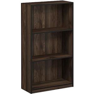Furinno Basic boekenkast met 3 vakken, opbergrek, hout, Columbia Walnoot/zwart, 23,5 x 55,25 x 100,33 cm