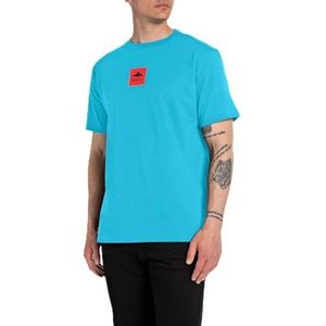 Replay Heren T-shirt korte mouwen regular fit Pure Logo collectie, 957 Turquoise, 3XL