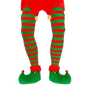 Widmann - Panty voor heren, gestreept, 70 DEN, groen-rood, elfen, kerstman, Kerstmis