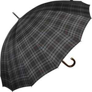 BUGATTI Lange paraplu Doorman – extravagante herenparaplu – eenvoudige bediening – voor betrouwbare bescherming – geruit grijs, zwart/grijs, Eén maat