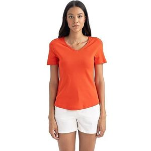 DeFacto Dames T-shirt V-hals - klassiek basic shirt voor dames - comfortabel T-shirt voor vrouwen, rood, M