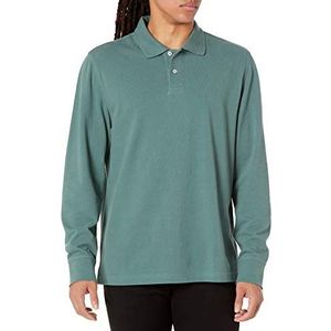 Amazon Essentials Heren Regular-Fit Piqué Polo met lange mouwen, saliegroen, Large